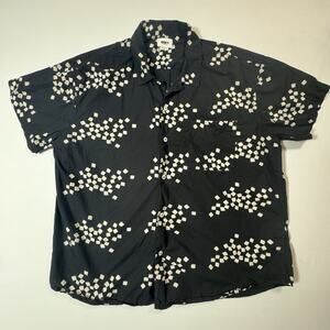 OBEY Organic Cotton XXL Black Geometric Cube Print Button Shirt Fair Trade India